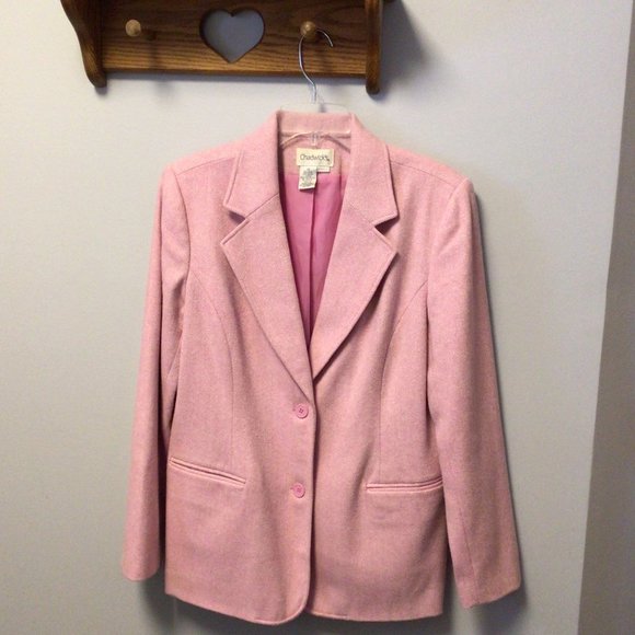 Chadwick's - Pink & White Herringbone Wool Blend Blazer - Picture 5 of 15
